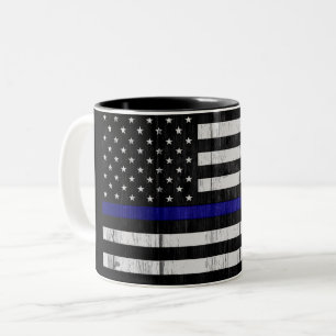 Worn Thin Blue Line Flag Two-Tone Coffee Mug