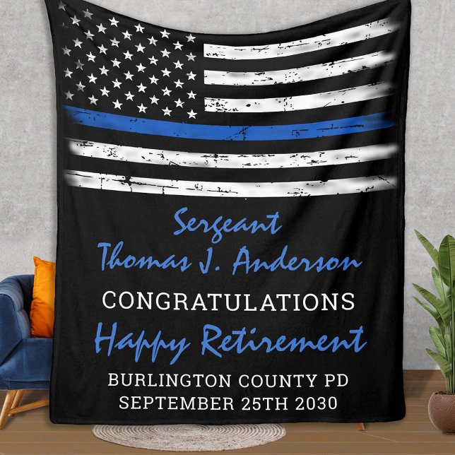 Worn Thin Blue Line Personalised Police Retirement Fleece Blanket (Creator Uploaded)