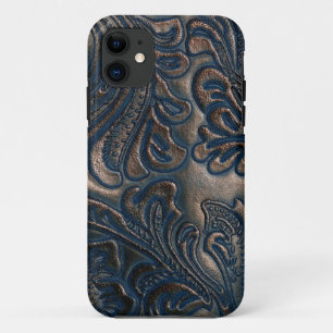 Worn Vintage Embossed Dark Brown Leather Case-Mate iPhone 11 Case