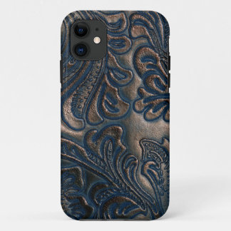 Worn Vintage Embossed Dark Brown Leather Case-Mate iPhone 11 Case