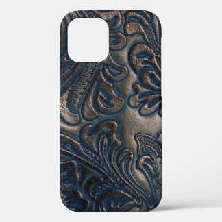 Worn Vintage Embossed Dark Brown Leather iPhone 12 Case