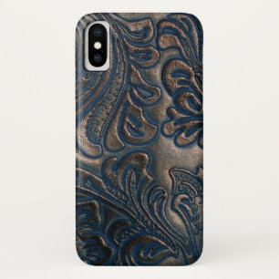 Worn Vintage Embossed Dark Brown Leather iPhone X Case