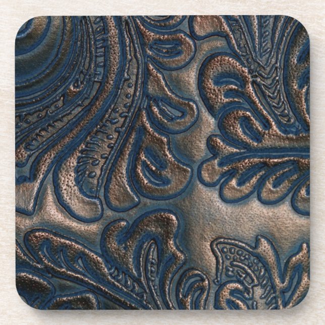 Worn Vintage Embossed Leather Coaster (Front)