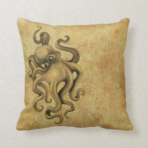 Worn Vintage Octopus Illustration Cushion