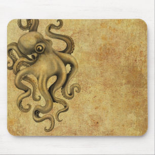 Worn Vintage Octopus Illustration Mouse Mat