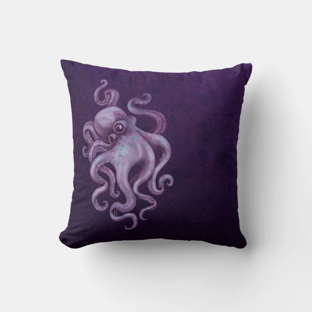 Worn Vintage Octopus Illustration - Purple Cushion (Front)