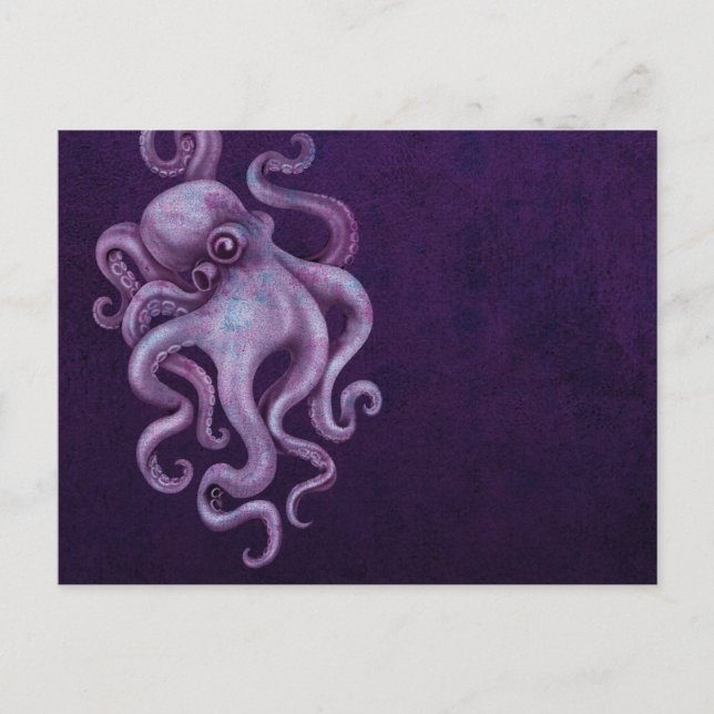Worn Vintage Octopus Illustration - Purple Postcard (Front)