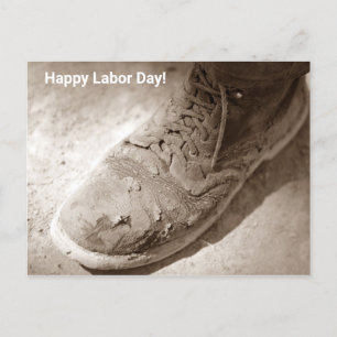 Worn Work boot shoe Happy Labour Day coworker PC Holiday Postcard