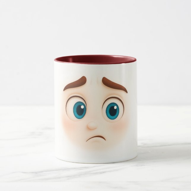 Worried blue eyes – anxious big mood face mug (Center)