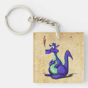 Worried Purple Dragon Cartoon Key Ring