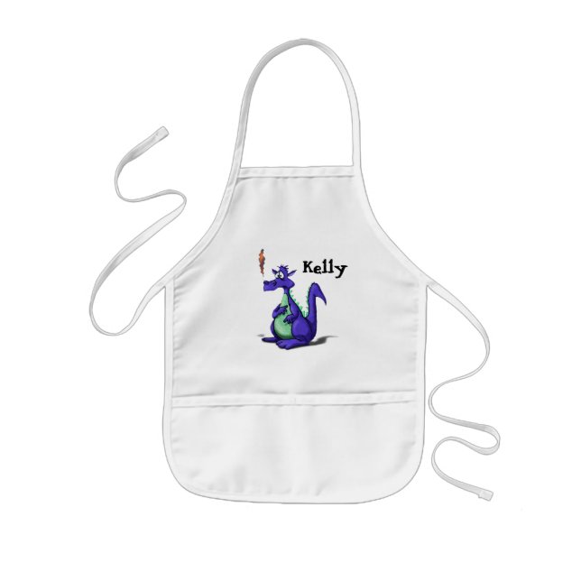 Worried Purple Dragon Cartoon Kids Apron (Front)