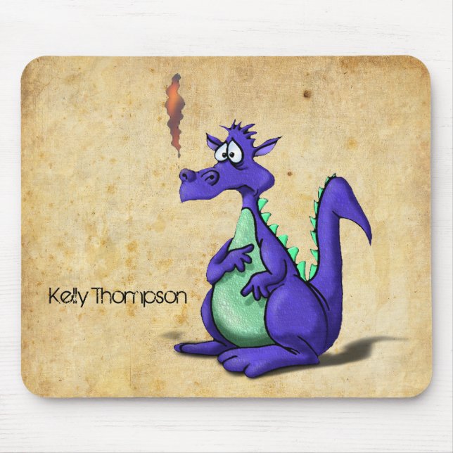 Worried Purple Dragon Cartoon Mouse Mat (Front)