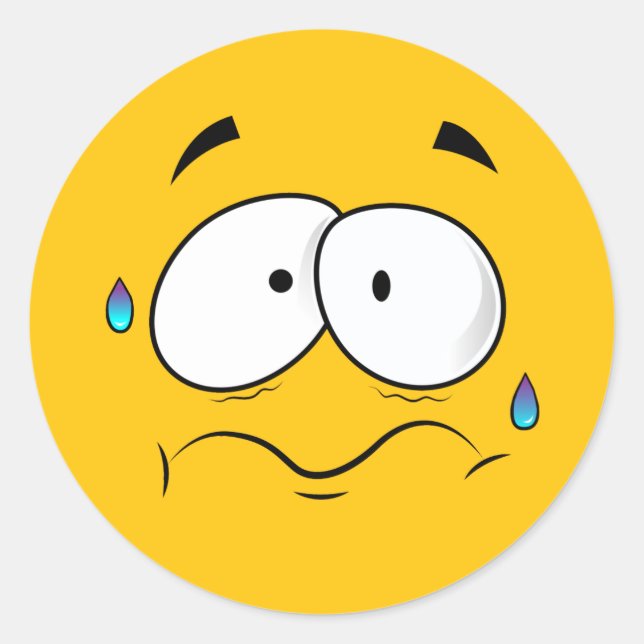 Worried Yellow Emoji Classic Round Sticker (Front)