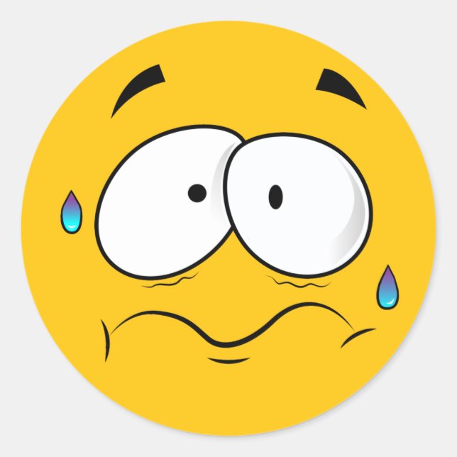 Worried Yellow Emoji Classic Round Sticker (Front)