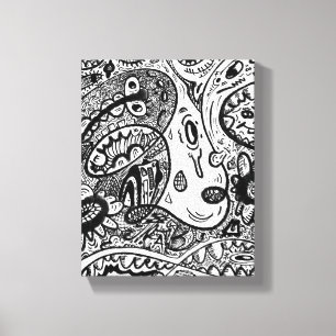 Worry Black White Surreal Linework Canvas Print