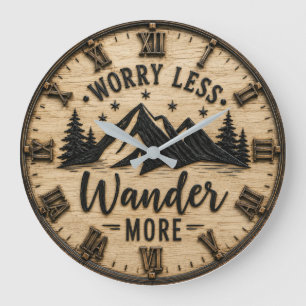 Worry Less Wander More Rustic Mountain Cabin Large Clock