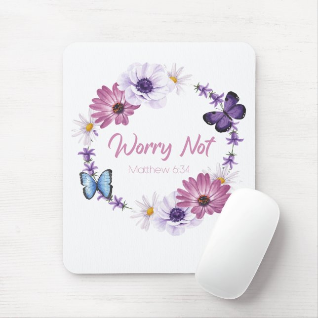 Worry Not Women's Christian Faith Butterfly Bible Mouse Mat (With Mouse)