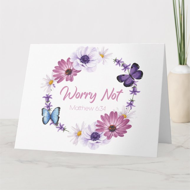 Worry Not Women's Christian Faith Butterfly Bible  Thank You Card (Front)