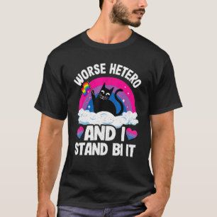Worse Hetero And I Stand Bi It Cat Bisexual Flag B T-Shirt