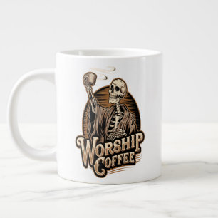 Worship Coffee Skeleton Funny Large Coffee Mug
