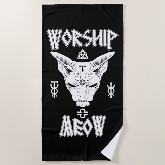 Worship Meow Beach Towel (Front)