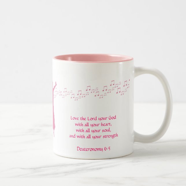 Worship siloutte pink Two-Tone coffee mug (Right)