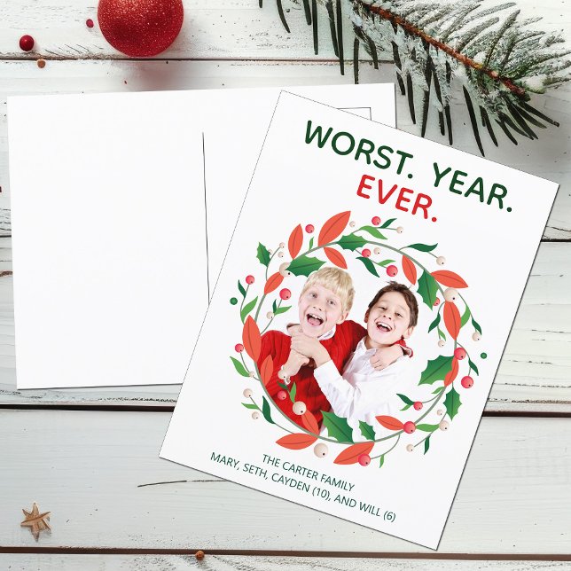 Worst Year Ever Funny Family Photo Christmas Postcard (Creator Uploaded)