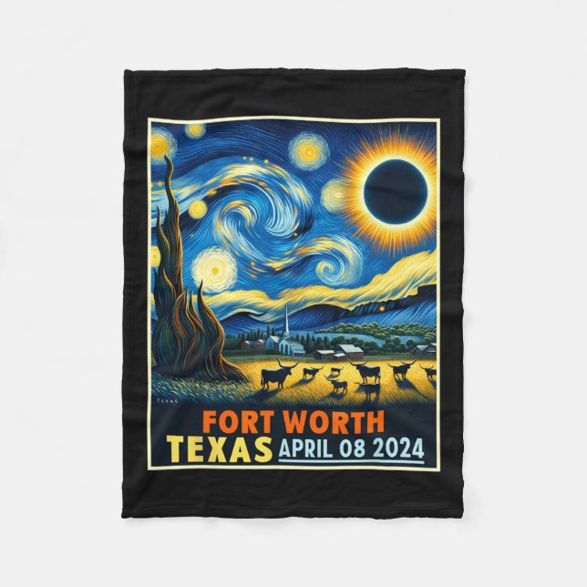 Worth Texas Total Solar Eclipse 2024 Starry Night  Fleece Blanket (Front)