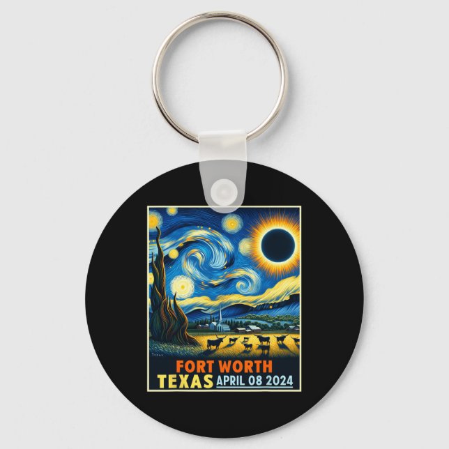 Worth Texas Total Solar Eclipse 2024 Starry Night  Key Ring (Front)