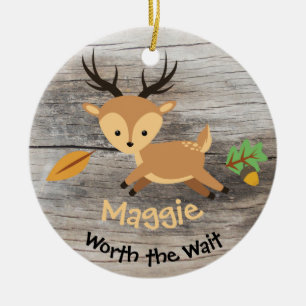 Worth the Wait - Customised Deer Adoption Gift Ceramic Tree Decoration