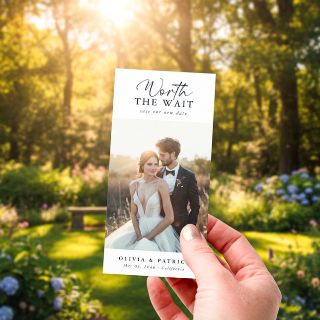 Worth the Wait Wedding Postponement Bookmark Photo Save The Date (Creator Uploaded)