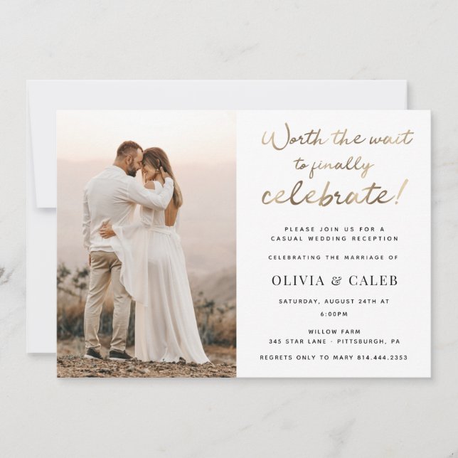 Worth the Wait Wedding Reception Invitation (Front)