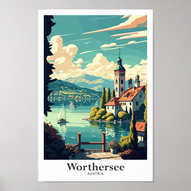 Worthersee Austria Travel Vintage Illustration Poster (Front)
