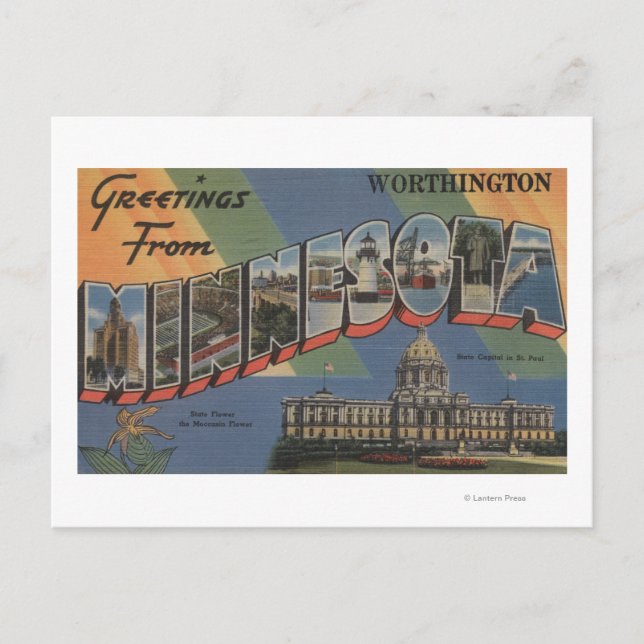 Worthington, Minnesota - Large Letter Scenes Postcard (Front)