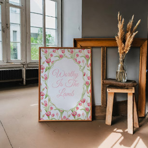 Worthy Is the Lamb Pink Tulip Christian Wall Art