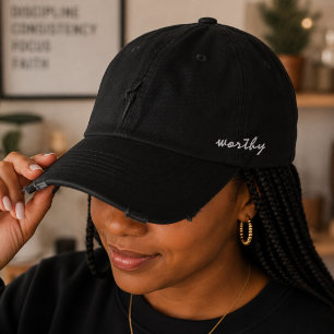Worthy, Minimal Motivating Inspiring Christian Embroidered Hat