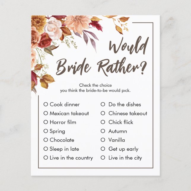 Would Bride Rather | Fall Bridal Shower Game (Front)