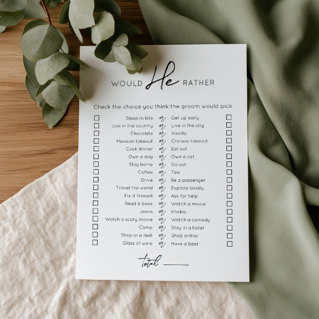 Would He Rather editable Wedding game Card (Would He Rather editable Wedding game)