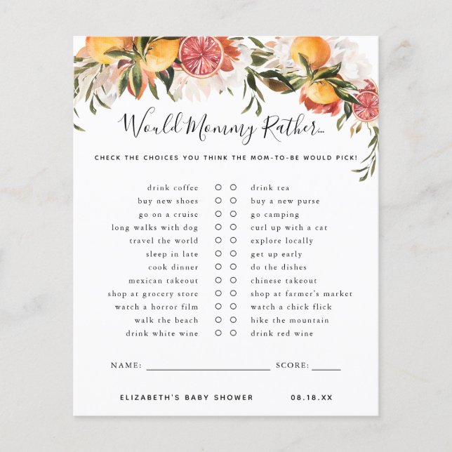 Would Mummy Rather | Baby Shower Game (Front)