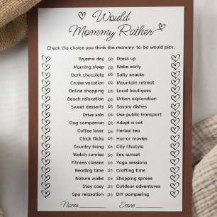 Would Mummy Rather Baby Shower Game Card