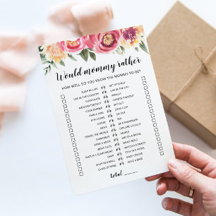 Would Mummy Rather Editable Baby Shower Game Card