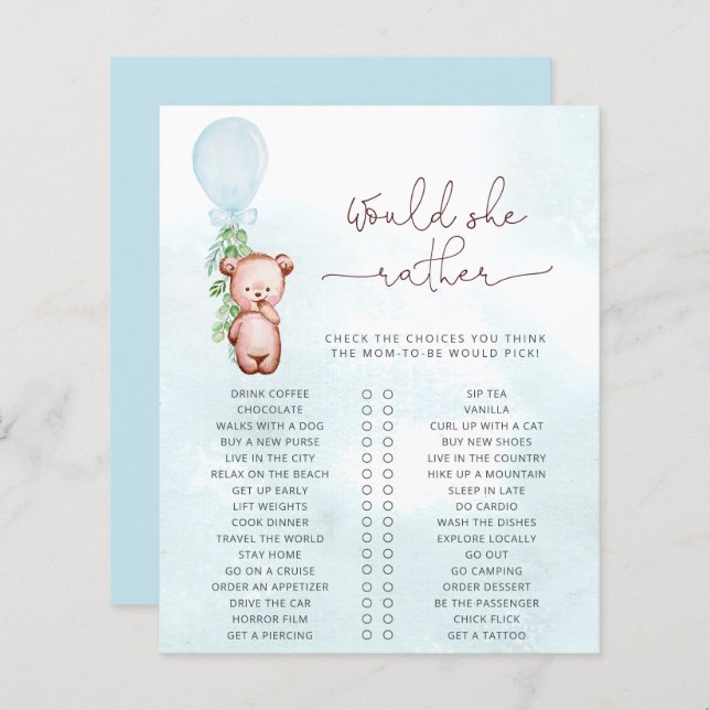 Would Mummy Rather Game Baby Shower Teddy Bear (Front/Back)