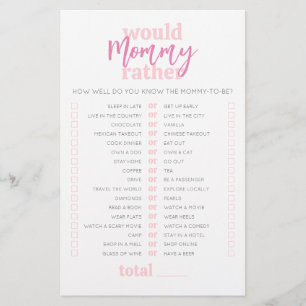 Would Mummy Rather Pink Baby Shower Game