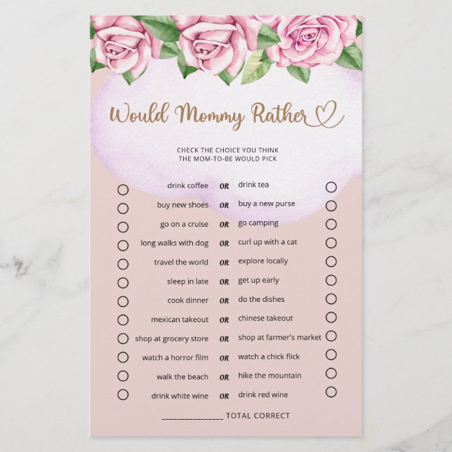 Would Mummy Rather Teddy Bear Girl Baby Shower  (Front)