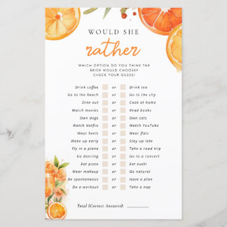 Would She Rather Aperol Spritz Bridal Shower Game