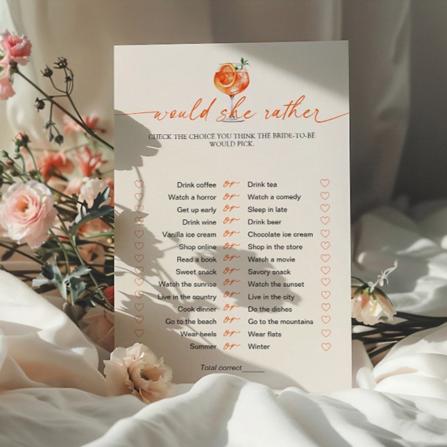 Would She Rather Aperol Spritz Bridal Shower Game  (Creator Uploaded)