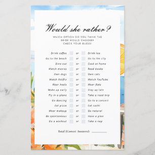 Would She Rather Aperol Spritz Bridal Shower Game