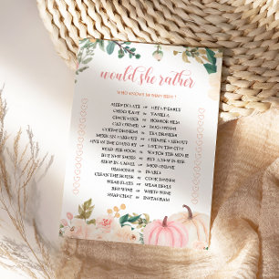 Would She Rather Autumn Baby Shower Game Card