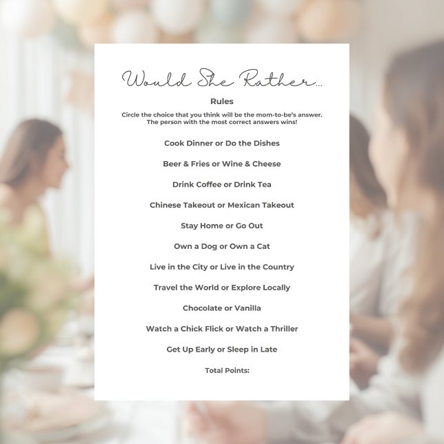 Would She Rather Baby Shower Game Custom Letterhead (Creator Uploaded)