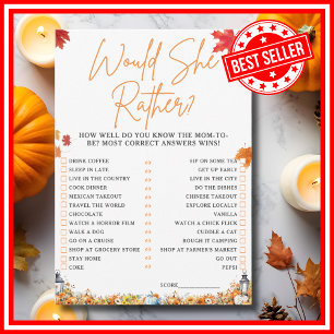 WOULD SHE RATHER Baby Shower Game LITTLE PUMPKIN Invitation